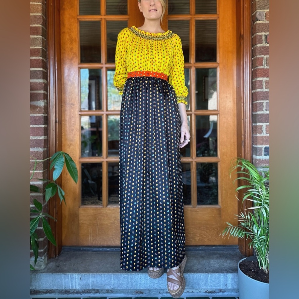 1960s Smocked Retro Maxi Dress - Picture 2 of 11